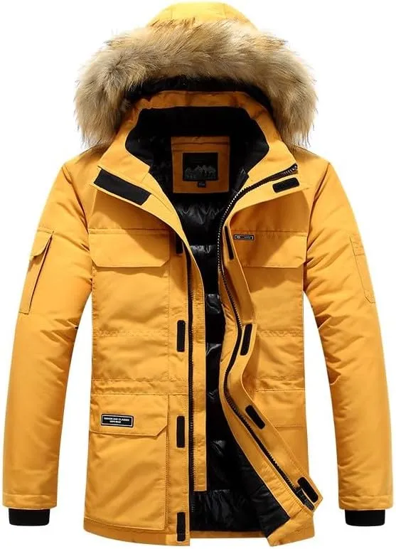 Ymosrh Men's Winter Down Jackets Coat Hooded Warm Puffer Jacket Waterproof Thicken Insulated Windproof Ski Jacket, M-6XL