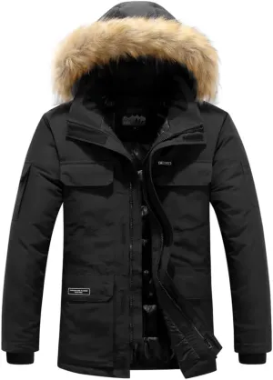 Ymosrh Men's Winter Down Jackets Coat Hooded Warm Puffer Jacket Waterproof Thicken Insulated Windproof Ski Jacket, M-6XL