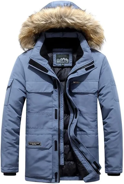 Ymosrh Men's Winter Down Jackets Coat Hooded Warm Puffer Jacket Waterproof Thicken Insulated Windproof Ski Jacket, M-6XL