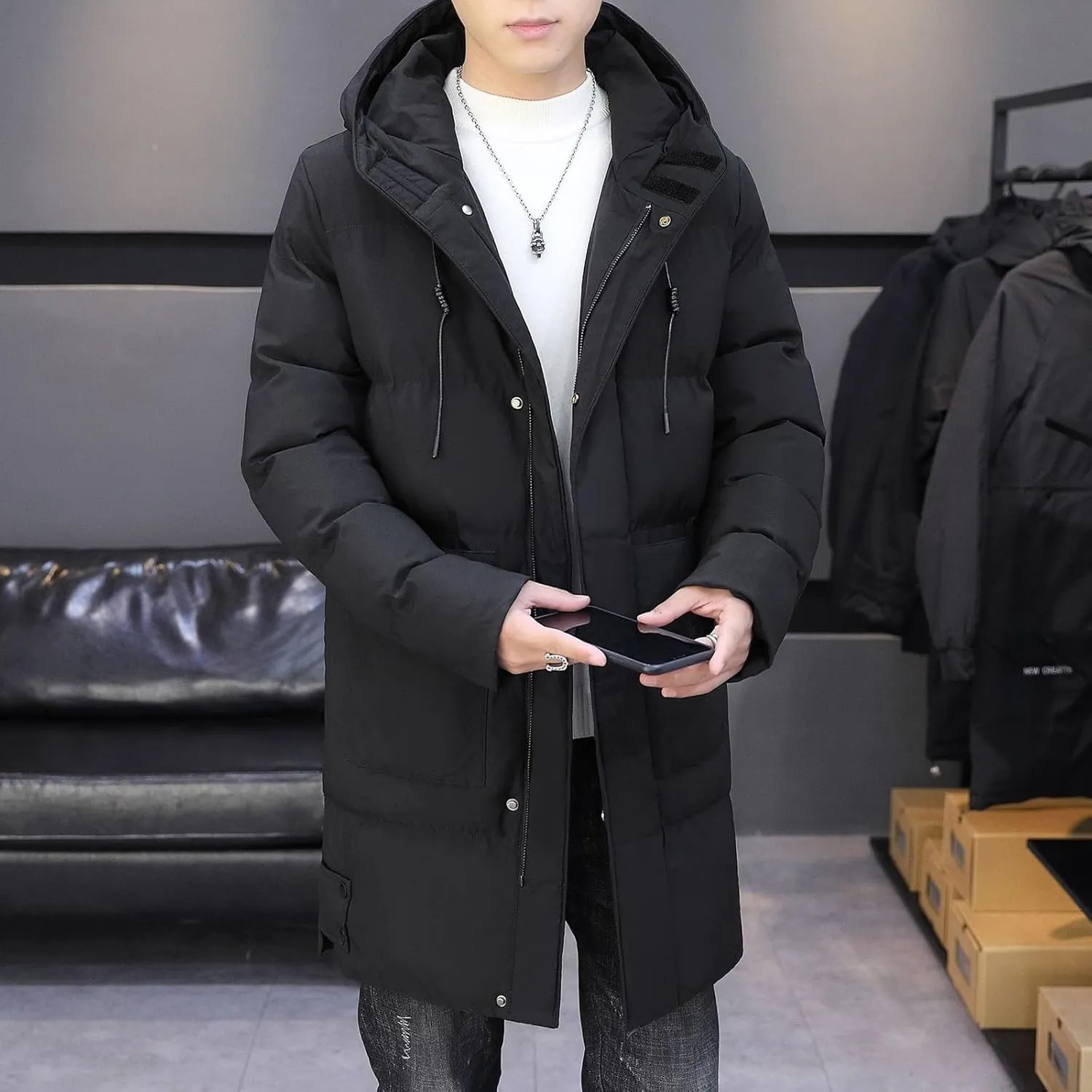 Ymosrh Men's Winter Jacket Thickened Warm Down Coats Windproof Waterproof Casual Fashion Puffer Jacket, M-5XL
