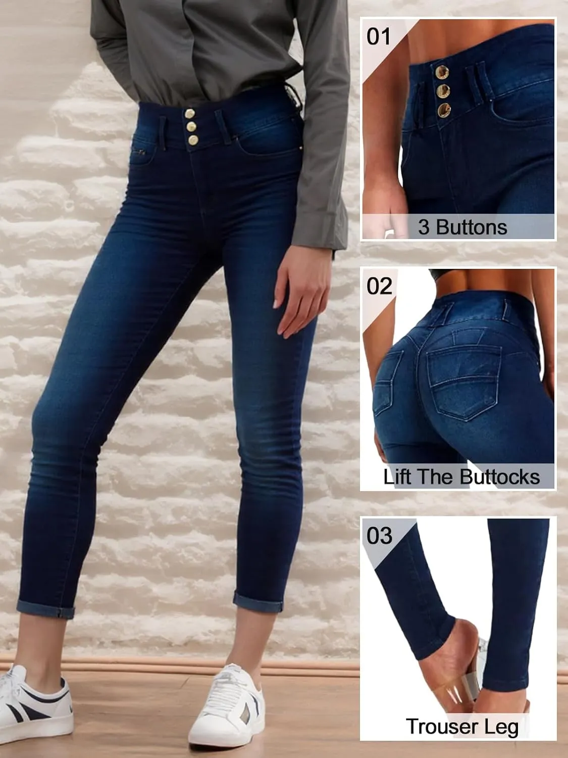YUZIBAO Women's High Waist Skinny Stretch Jeans Shaping Butt Lifting Denim Pants
