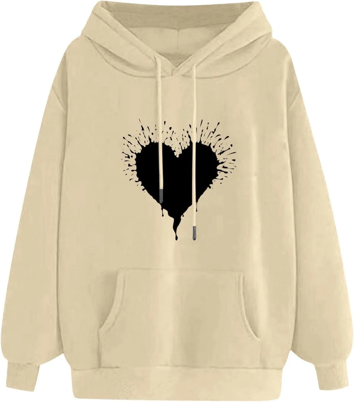 ZDRZK Hoodies For Women Cute Heart Print Drawstring Casual Hooded Sweatshirts Oversized Basic Fall Clothes With Pocket