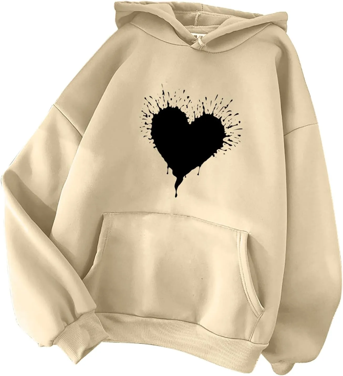 ZDRZK Hoodies For Women Cute Heart Print Drawstring Casual Hooded Sweatshirts Oversized Basic Fall Clothes With Pocket