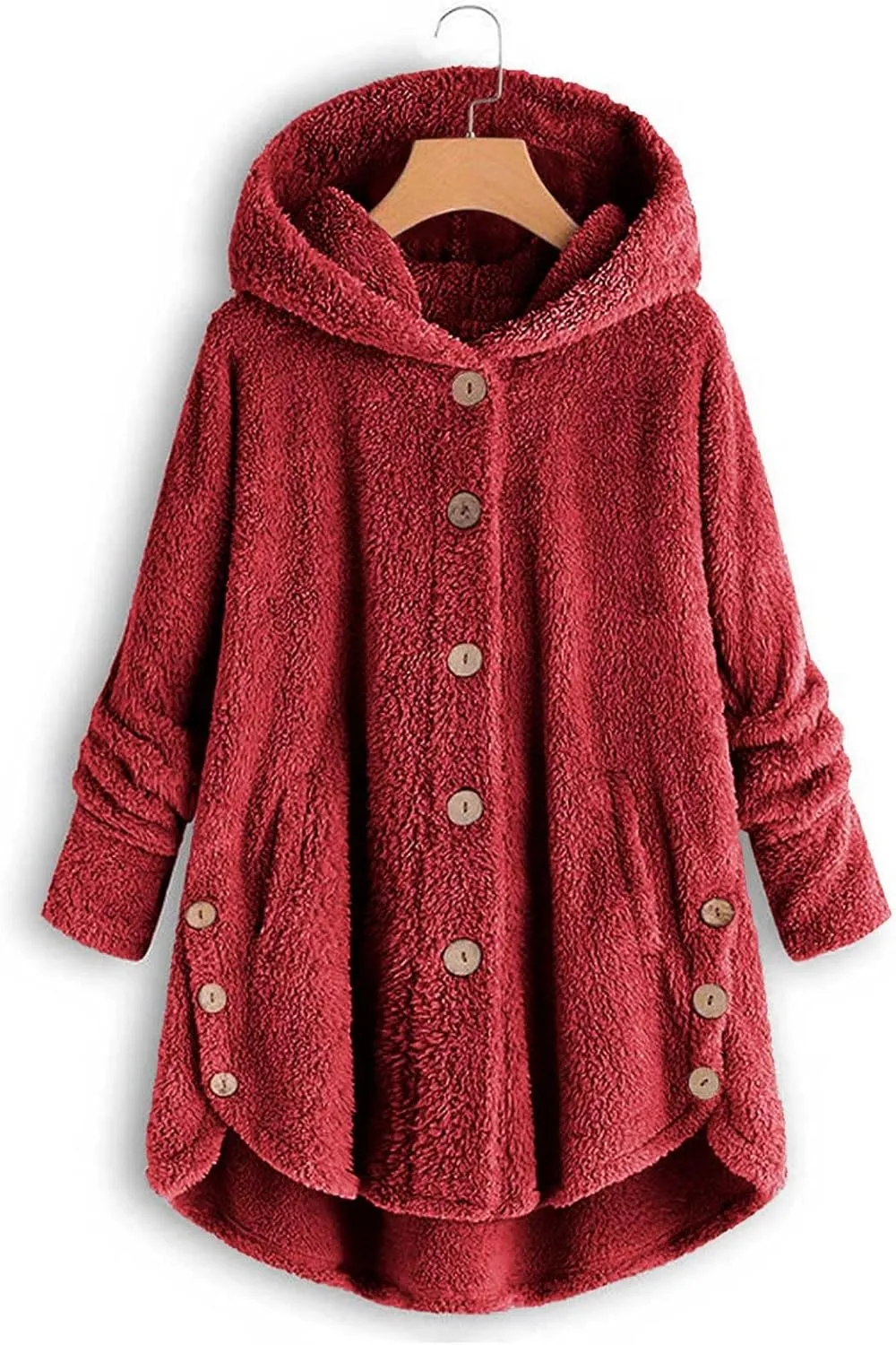 ZDRZK Women Jacket With Plus Size Fall Winter Soft Hoodie Outwear Button Down Long Sleeve Fuzzy Fleece Casual Coats