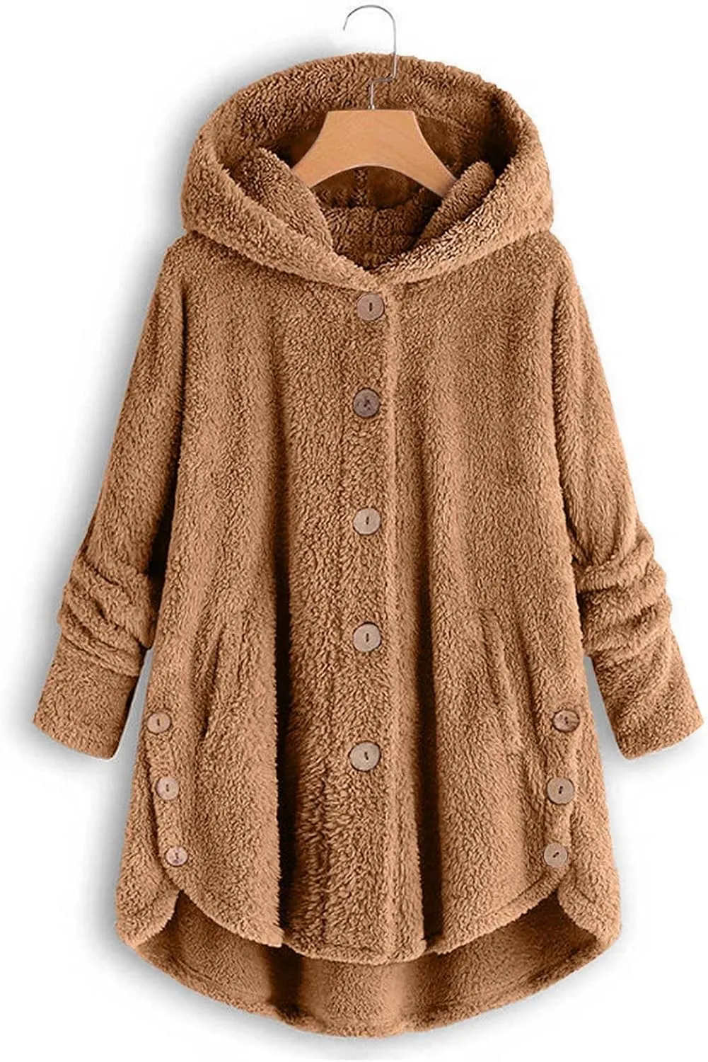 ZDRZK Women Jacket With Plus Size Fall Winter Soft Hoodie Outwear Button Down Long Sleeve Fuzzy Fleece Casual Coats