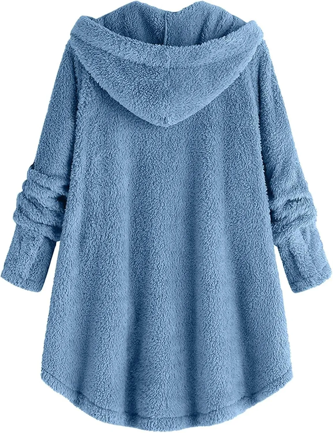 ZDRZK Women Jacket With Plus Size Fall Winter Soft Hoodie Outwear Button Down Long Sleeve Fuzzy Fleece Casual Coats