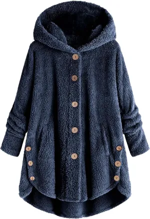 ZDRZK Women Jacket With Plus Size Fall Winter Soft Hoodie Outwear Button Down Long Sleeve Fuzzy Fleece Casual Coats