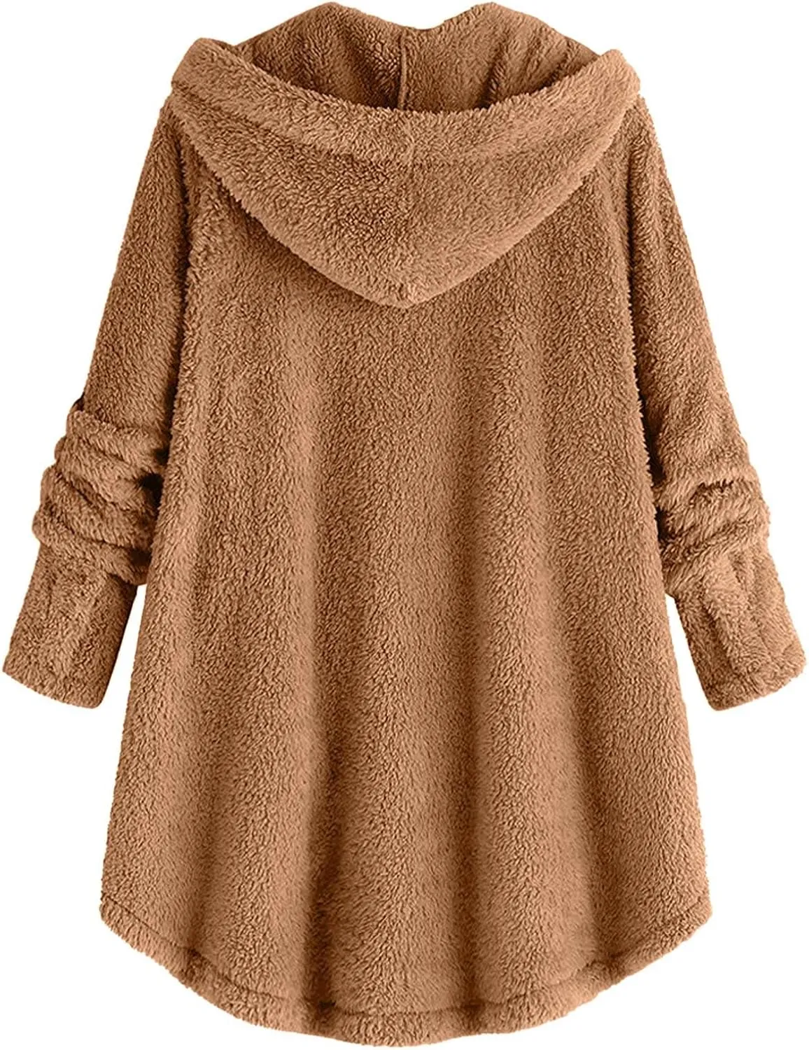 ZDRZK Women Jacket With Plus Size Fall Winter Soft Hoodie Outwear Button Down Long Sleeve Fuzzy Fleece Casual Coats