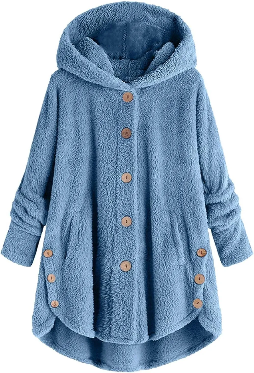 ZDRZK Women Jacket With Plus Size Fall Winter Soft Hoodie Outwear Button Down Long Sleeve Fuzzy Fleece Casual Coats