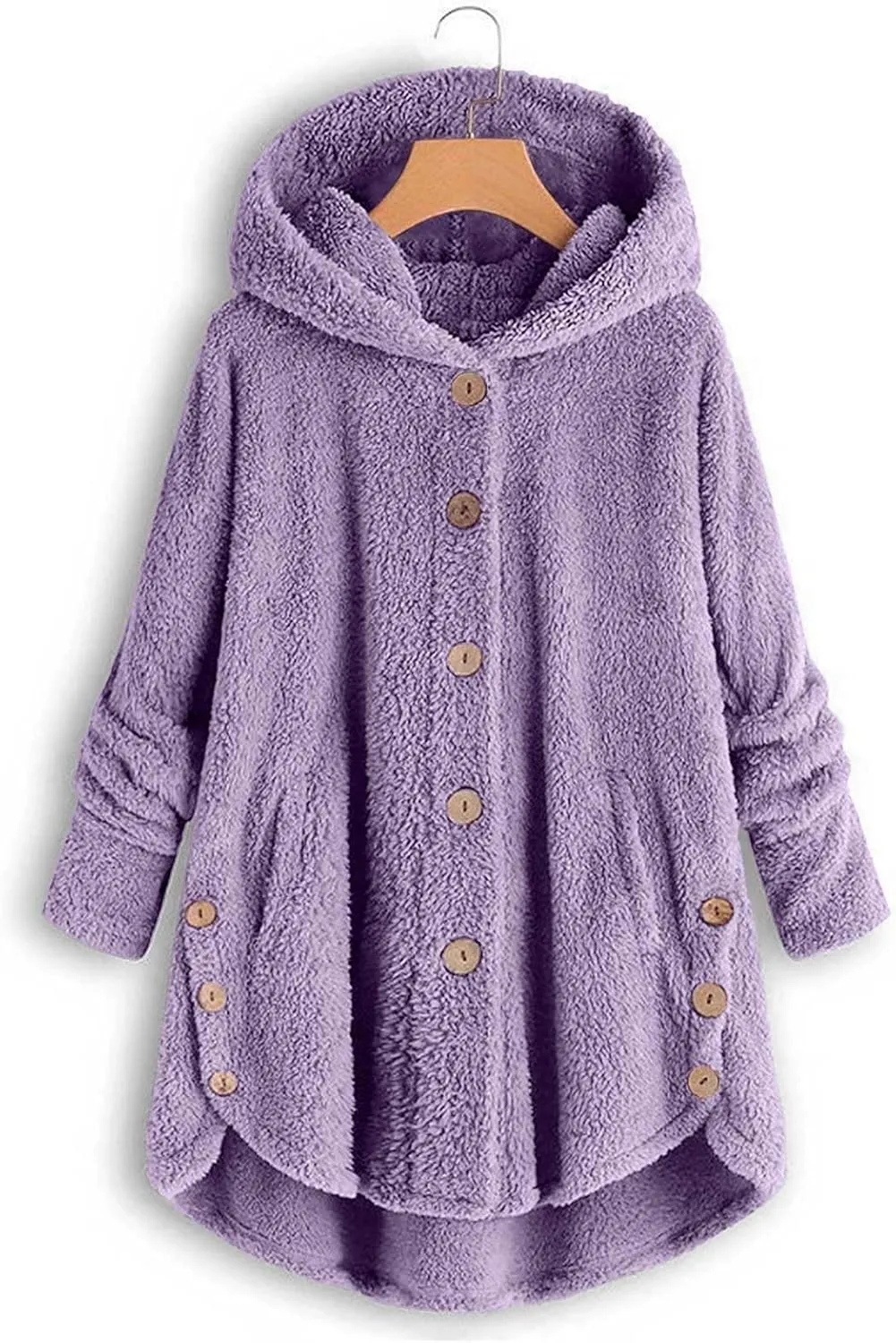 ZDRZK Women Jacket With Plus Size Fall Winter Soft Hoodie Outwear Button Down Long Sleeve Fuzzy Fleece Casual Coats