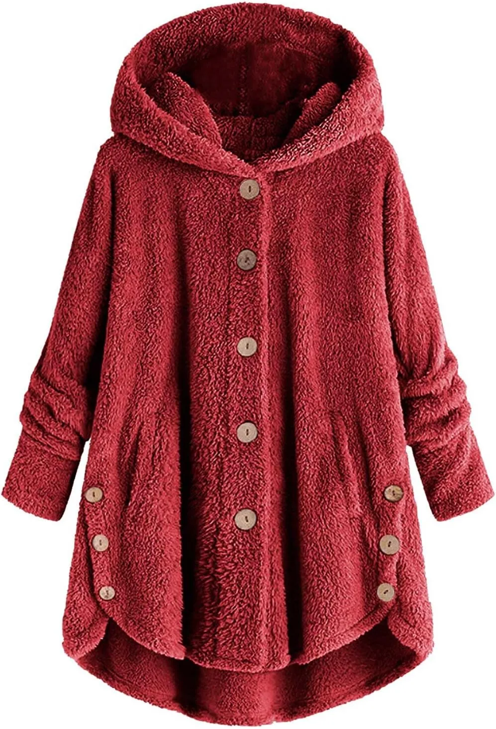 ZDRZK Women Jacket With Plus Size Fall Winter Soft Hoodie Outwear Button Down Long Sleeve Fuzzy Fleece Casual Coats