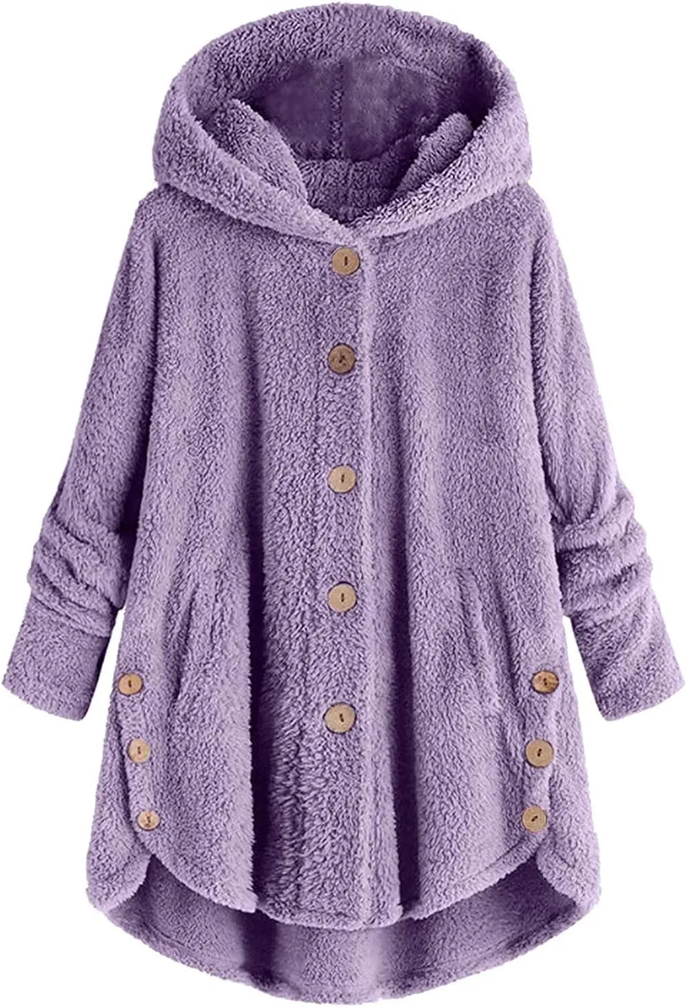 ZDRZK Women Jacket With Plus Size Fall Winter Soft Hoodie Outwear Button Down Long Sleeve Fuzzy Fleece Casual Coats