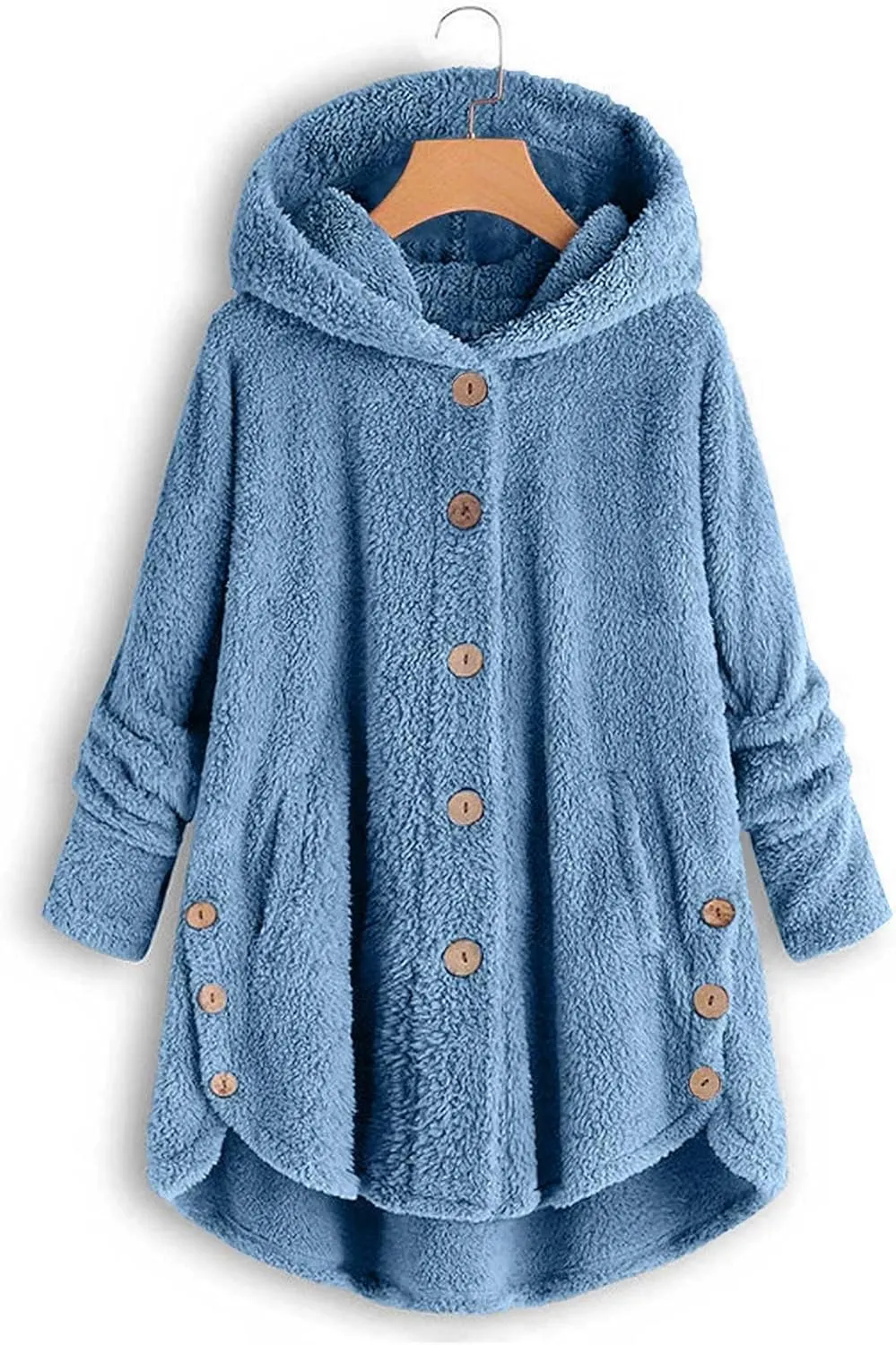 ZDRZK Women Jacket With Plus Size Fall Winter Soft Hoodie Outwear Button Down Long Sleeve Fuzzy Fleece Casual Coats