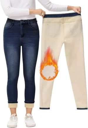 ZQIWIN Women's Fleece Lined Jeans Warm Fleece Lined Pants Women 2023 Winter Flannel Skinny Leggings Jeans