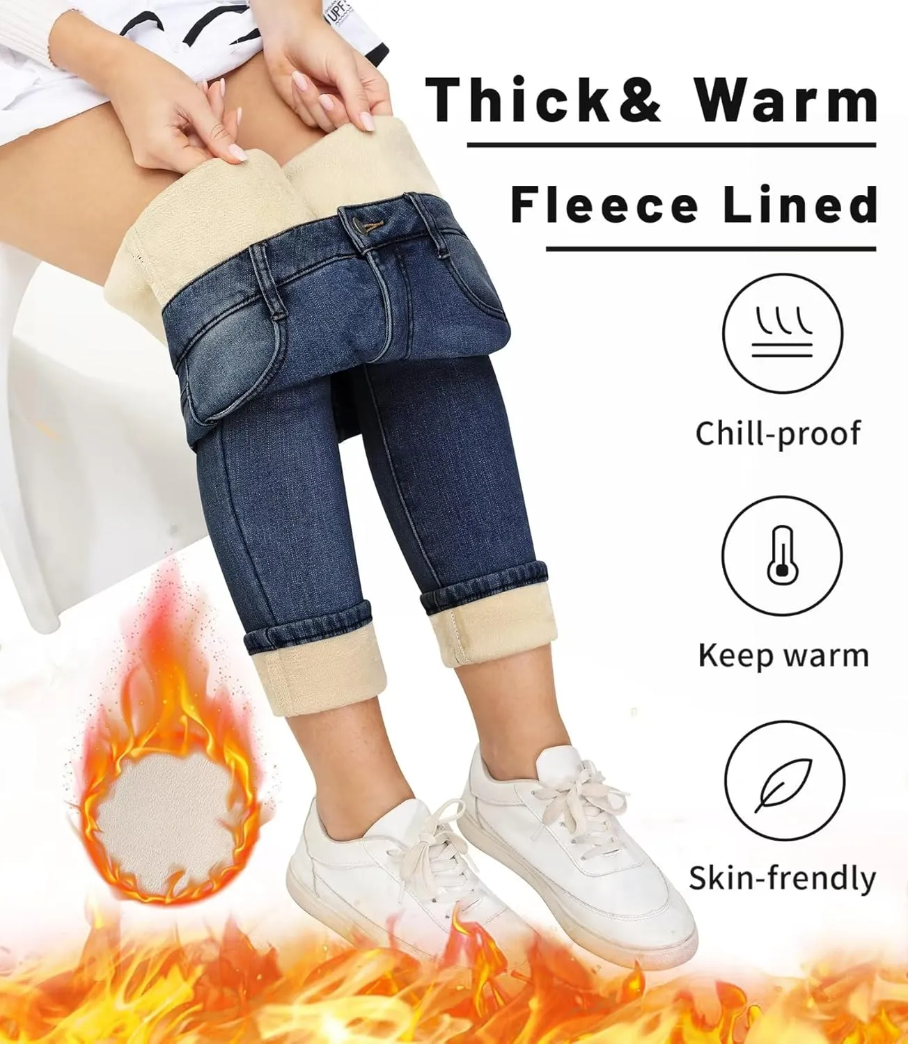 ZQIWIN Women's Fleece Lined Jeans Warm Fleece Lined Pants Women 2023 Winter Flannel Skinny Leggings Jeans